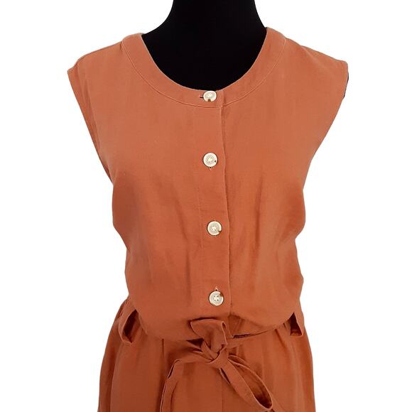Liz Claiborne Wide Leg Jumpsuit Linen Blend Button Front Terracotta Womens L - Picture 3 of 11